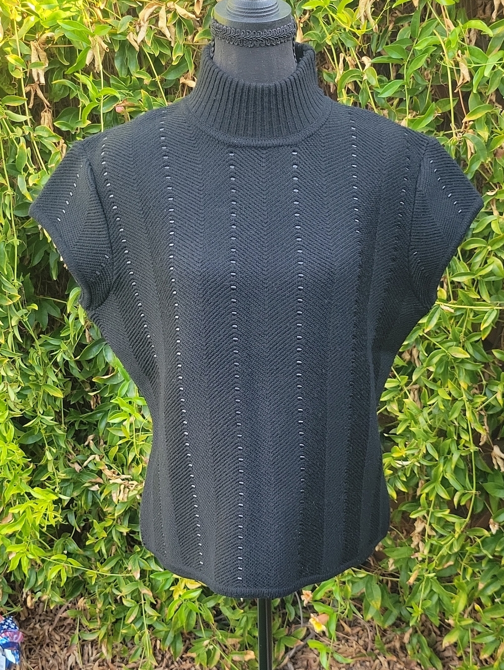 Jones New York Merino Wool Mixed-Media Ribbon Short Sleeve Sweater
